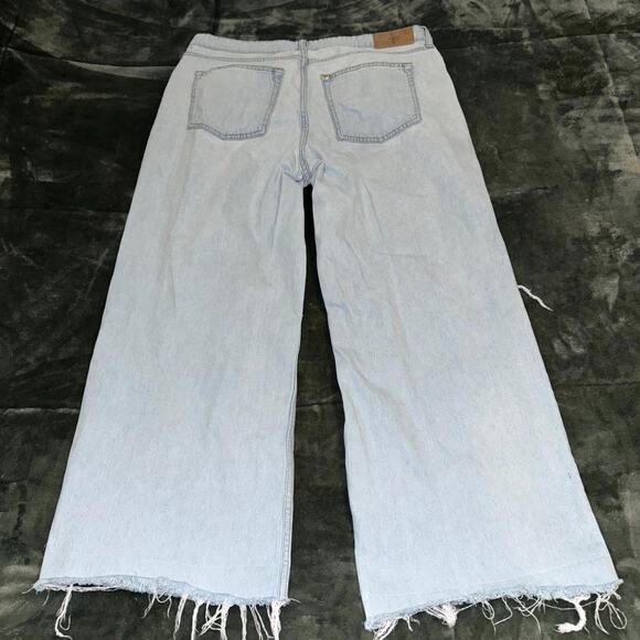 & Denim Loose & Baggy Fit Jeans Womens 14 Blue Denim Cotton Mid Waist Frayed Hem - Picture 2 of 9